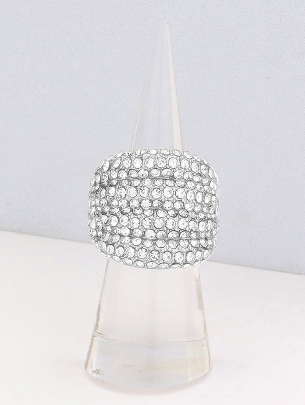 Silver Rhinestone Crystal Stretch Fashion Ring Cute Fashion Statement Jewelry